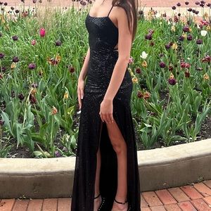 Black sequined prom dress